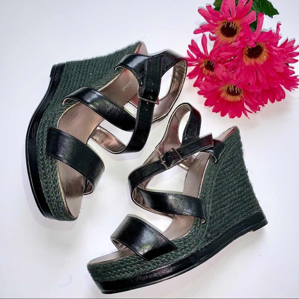 Michael Antonio Black Strapped Wedges Shoes Sz 10
